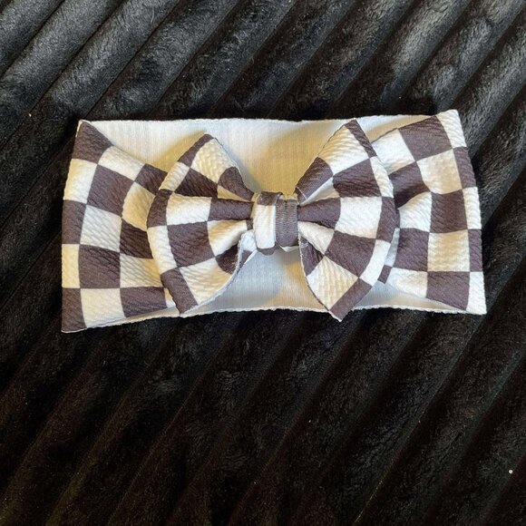 Handmade Checkerboard Baby Girl Headband 3-6 Months - Picture 3 of 3